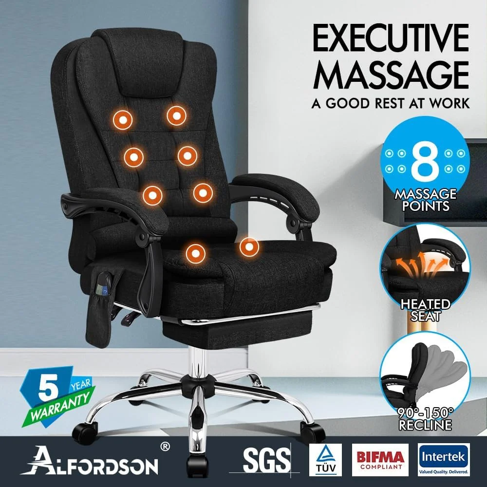 ALFORDSON Executive Office Chair with Massage and Heated Seat, Fabric Green NEW - Image 7
