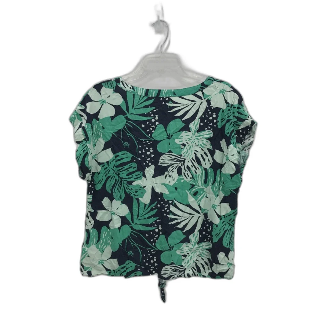 Jacqui E Shortsleeve Green Navy Palm Tie Front Viscose Top Ladies Size 14 - Image 2