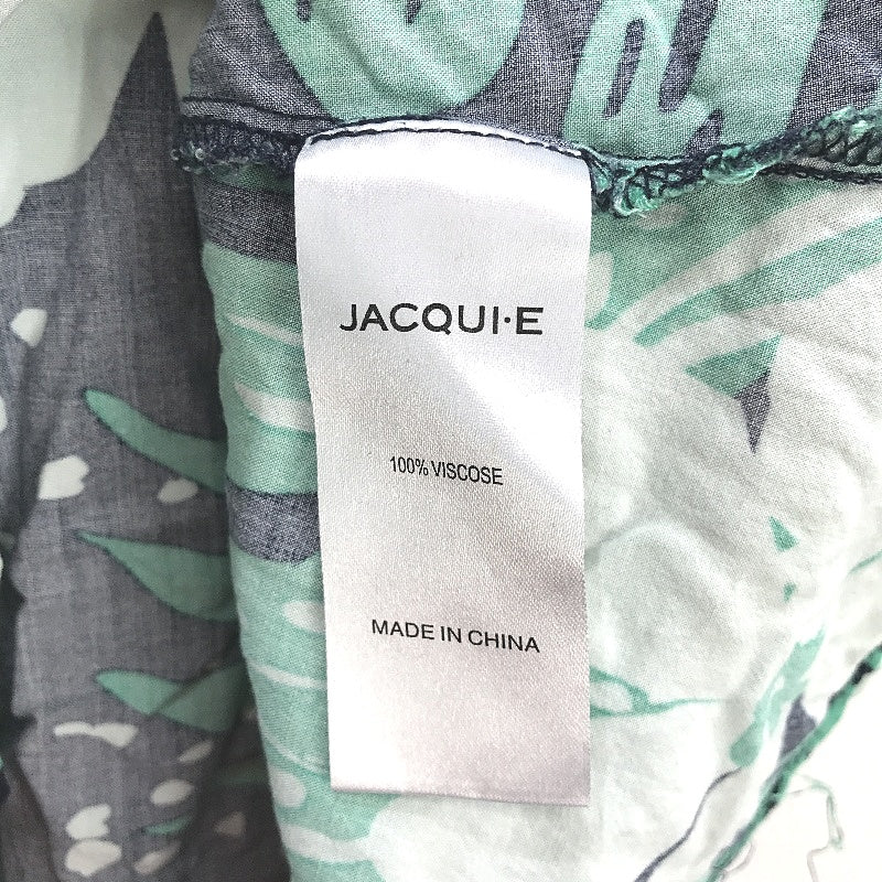 Jacqui E Shortsleeve Green Navy Palm Tie Front Viscose Top Ladies Size 14 - Image 4