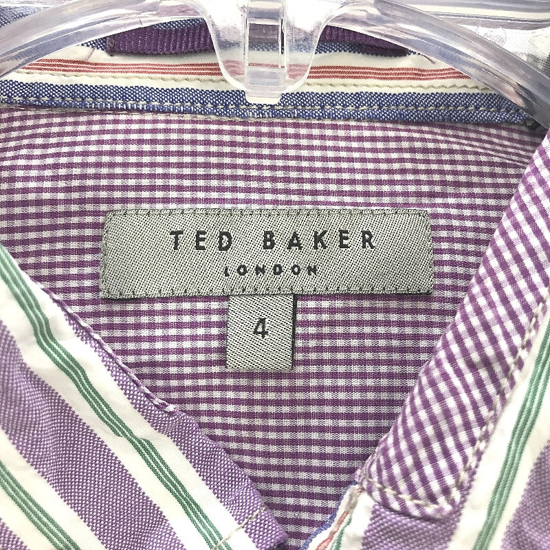 Ted Baker London Purple Green Stripe Elbow Patch Button Up Shirt Mens Size 4 - Image 3
