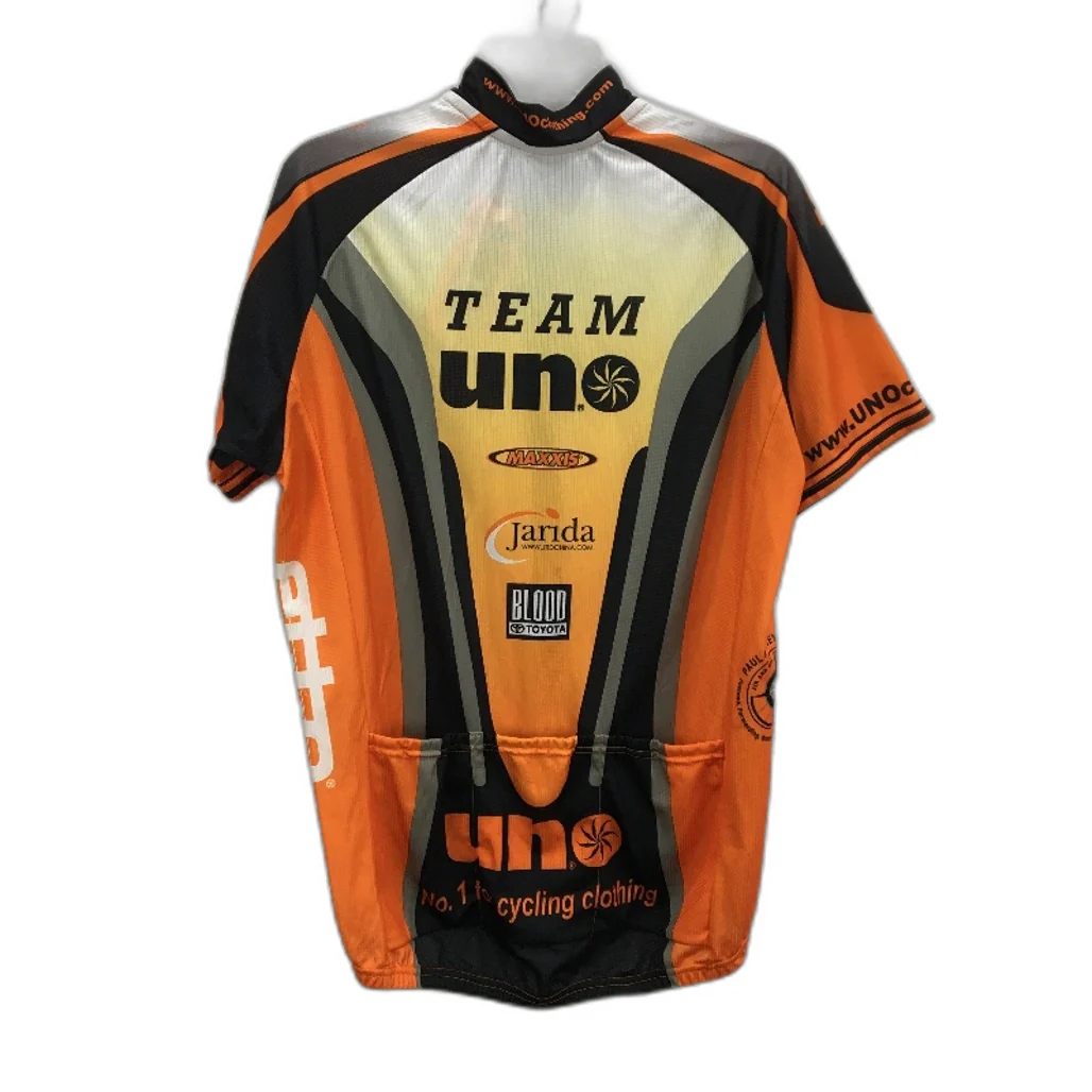 Uno Short Sleeve Orange Black Ribbed Team Cycling Jersey Mens Size XL NEW - Image 2