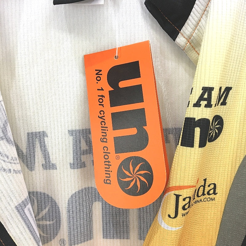 Uno Short Sleeve Orange Black Ribbed Team Cycling Jersey Mens Size XL NEW - Image 5