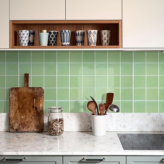 COMSTICKC Decor 10 Piece Light Green Square Peel and Stick Backsplash Tiles NEW - Image 2