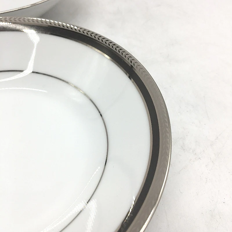 Noritake 4 x Toorak Noir Fruit Saucers White With Black & Silver Rim 14cm NEW - Image 3