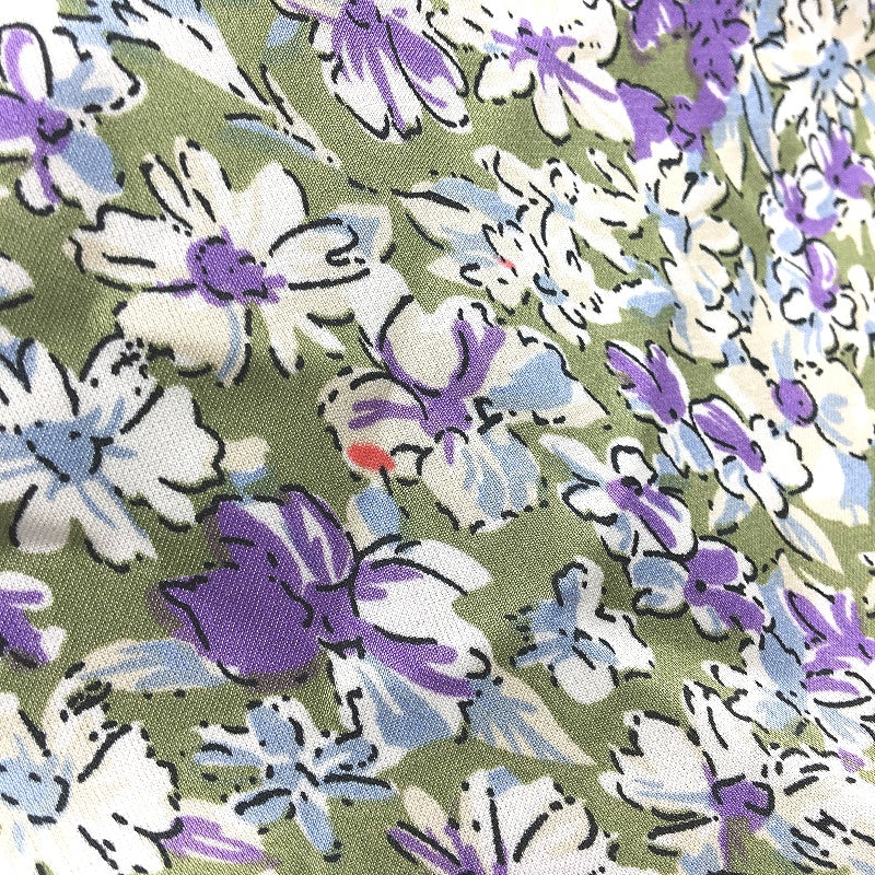 Rumor Sage Green & Purple Floral Design Satin Silky Feel Skirt Ladies Size 8 - Image 4