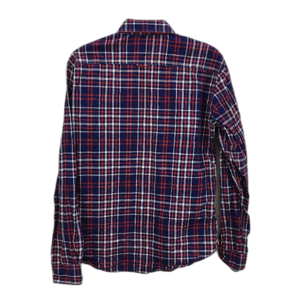Oxford Slim Fit Navy Blue & Red Check 100% Cotton Long Sleeve Shirt Mens Size M - Image 2