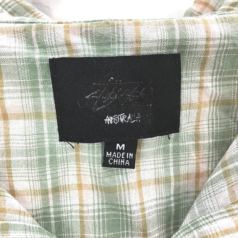 Stussy 100% Cotton Green Tan Check Short Sleeve Lightweight Shirt Mens Sze M NEW - Image 5