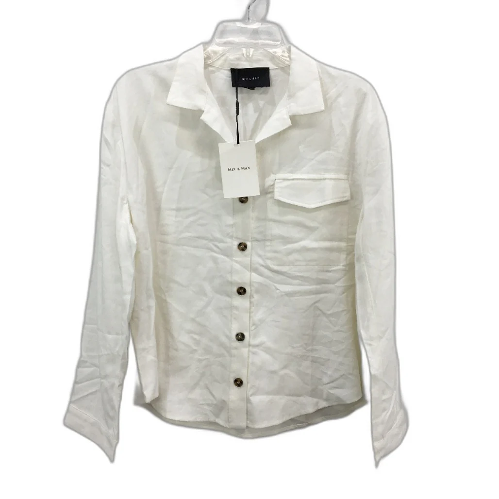 Mix & Max White Helena Wide Style Collard Button Up Shirt Ladies Size Small NEW