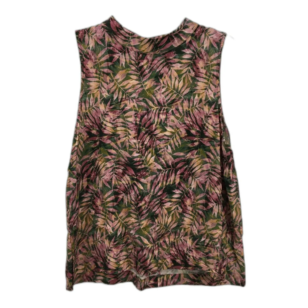 Sussan Pink Green Leaf Sleeveless Swing Style Top Ladies Size 14 NEW
