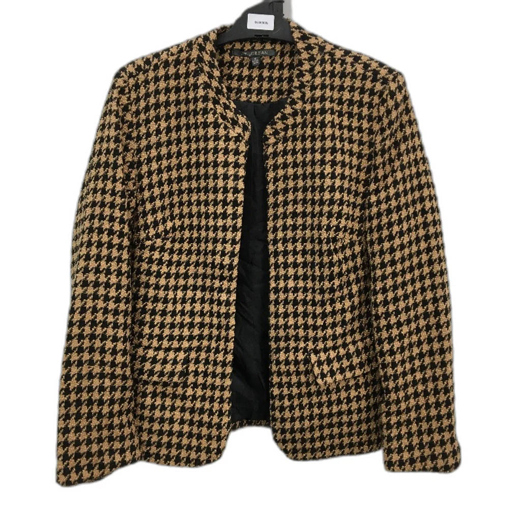 Liz Jordan Brown & Black Knit Weave Houndstooth Pattern Blazer Ladies Size 12