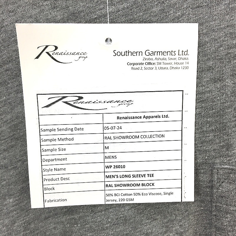 Renaissance Apparel Cotton Blend Grey Long Sleeve TShirt Mens Size M NEW - Image 4