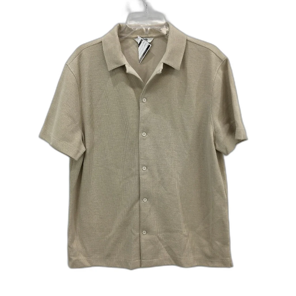 KDS Design Beige Textured Waffle Short Sleeve Button Up Top Mens Size M NEW