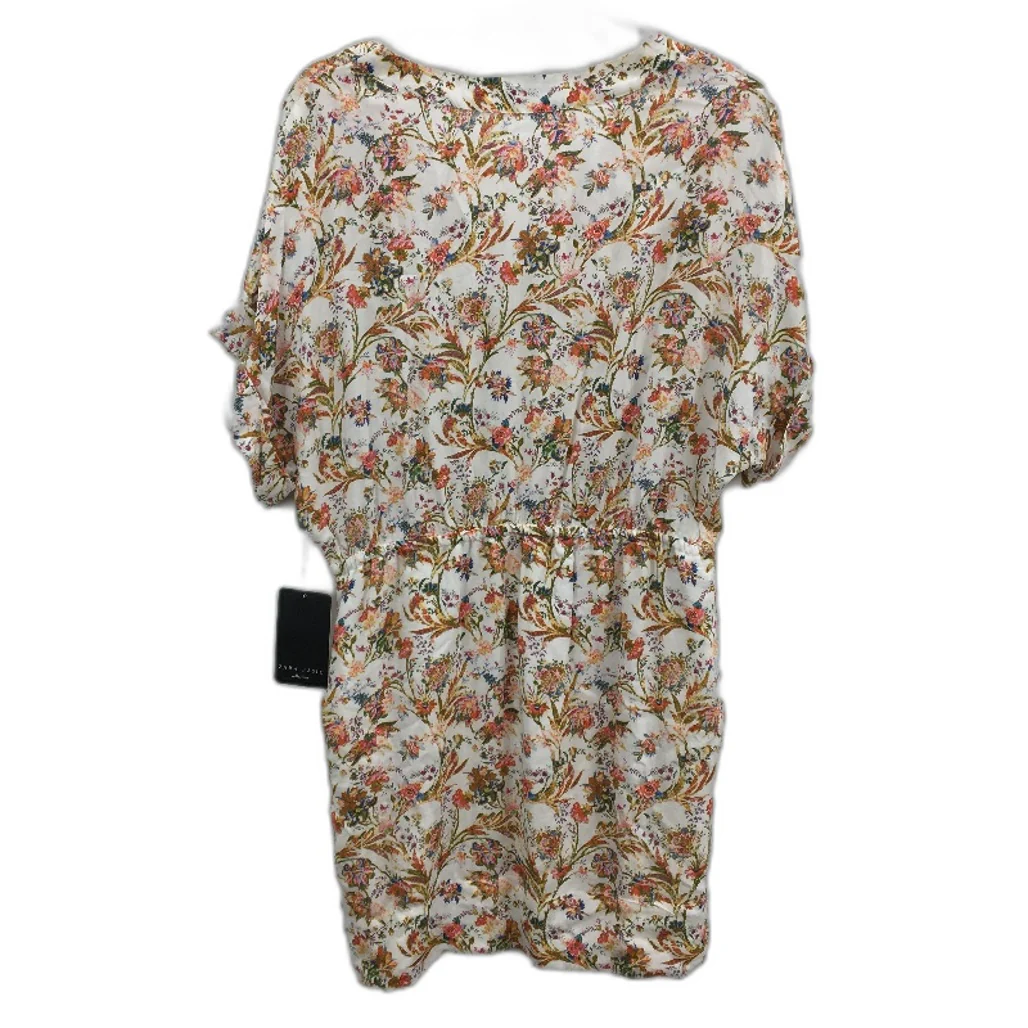 Zara Basic Boho Floral White Shortsleeve V Neck Blouse Ladies Size Medium NEW - Image 2