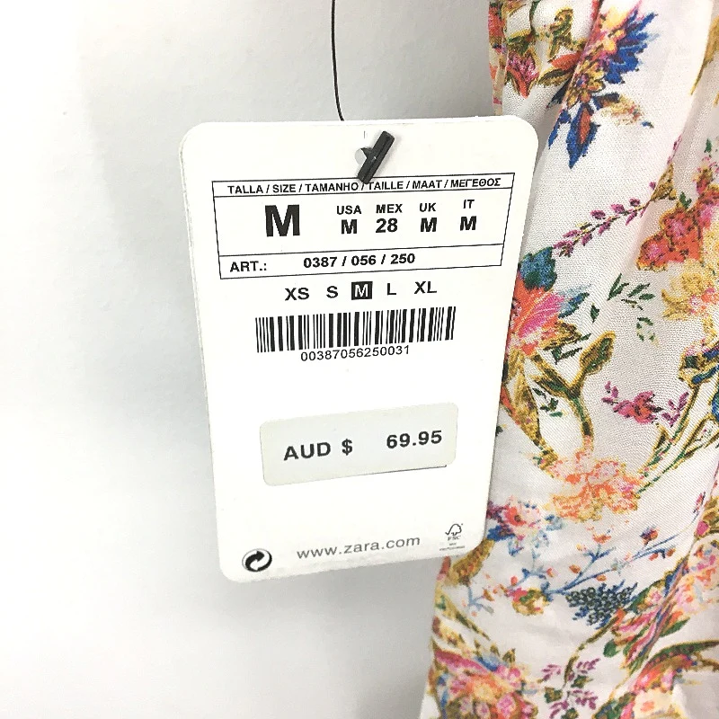 Zara Basic Boho Floral White Shortsleeve V Neck Blouse Ladies Size Medium NEW - Image 3