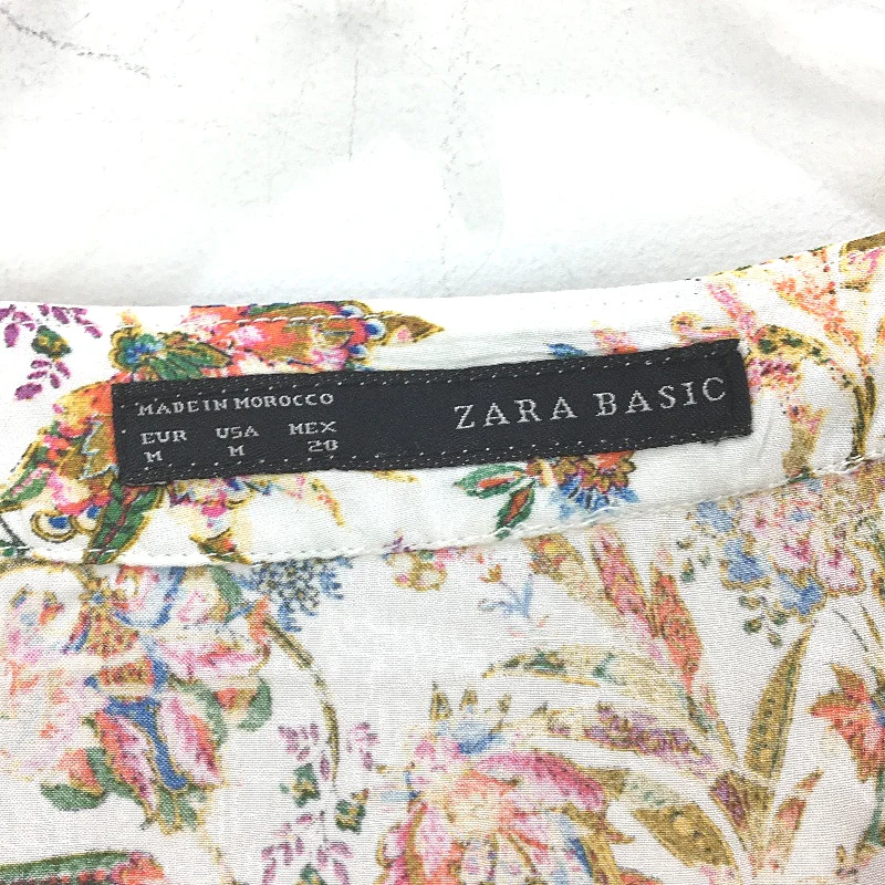 Zara Basic Boho Floral White Shortsleeve V Neck Blouse Ladies Size Medium NEW - Image 4