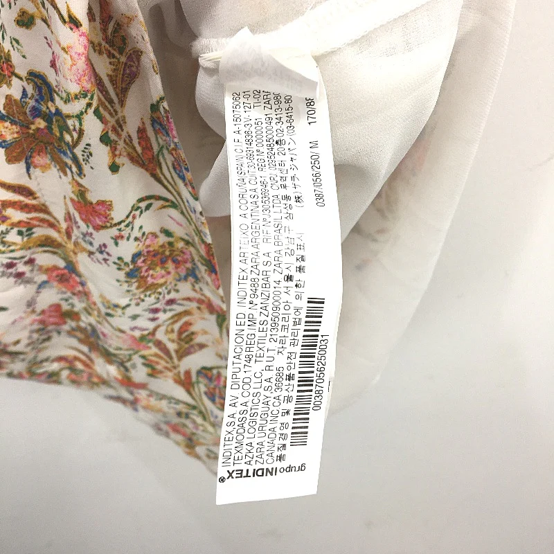 Zara Basic Boho Floral White Shortsleeve V Neck Blouse Ladies Size Medium NEW - Image 5