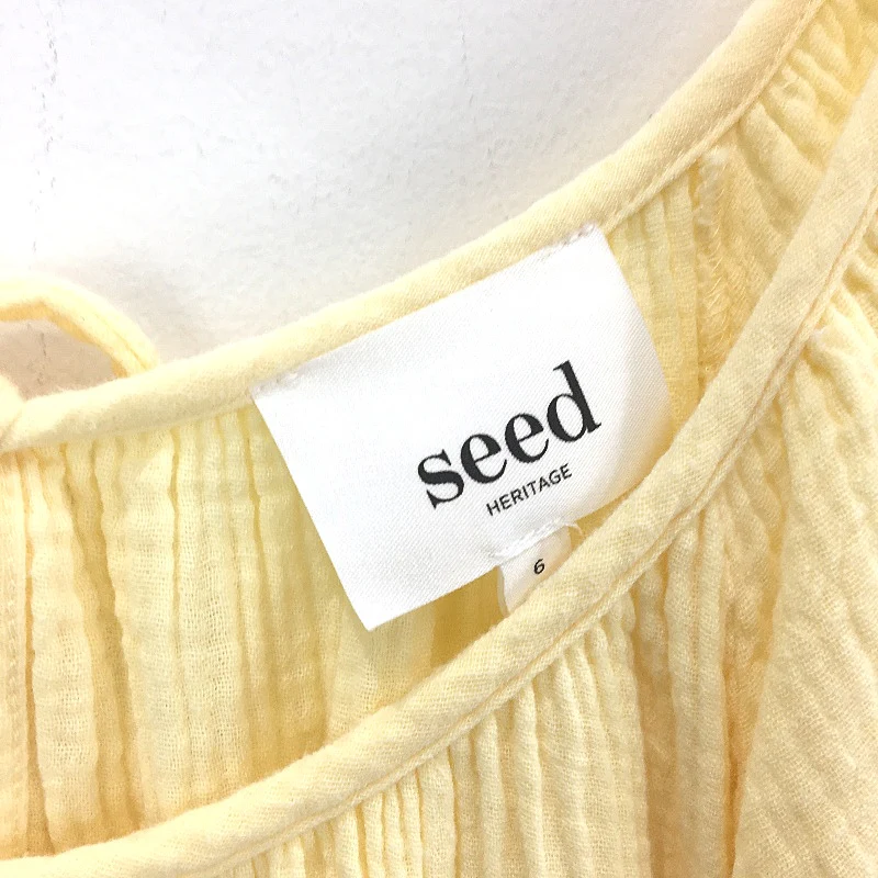 Seed Heritage Muslin Pastel Yellow Boxy Cotton Mini Dress Ladies Size 6 - Image 4