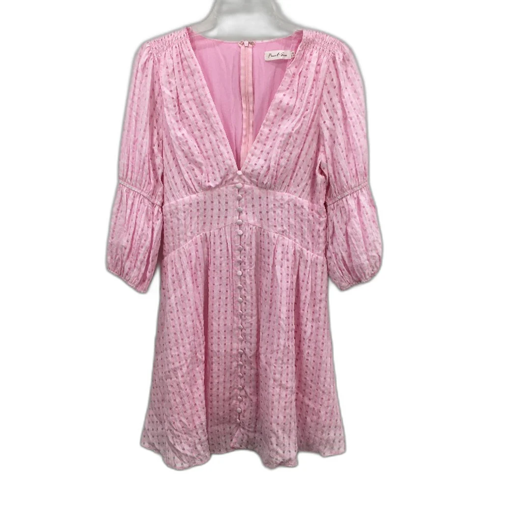 Pearl+Sea Textured Check Princess Sleeve Pink Mini Dress Ladies Size AU 12