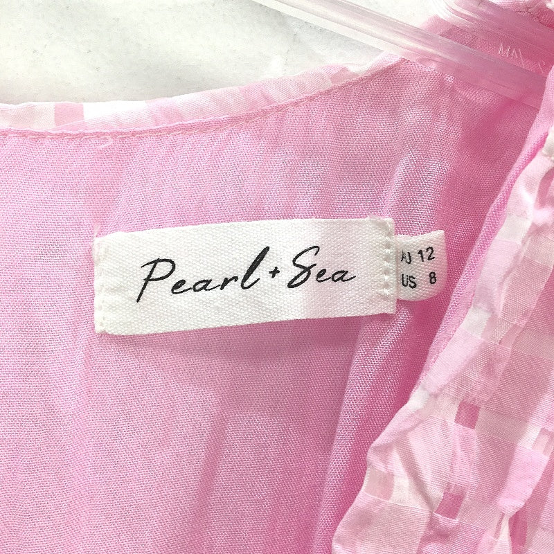 Pearl+Sea Textured Check Princess Sleeve Pink Mini Dress Ladies Size AU 12 - Image 4