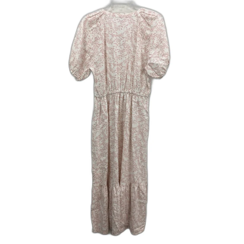Grab Denim Pink Petal Foliage Linen Blend Tiered Midi Dress Ladies Size 10 NEW - Image 2