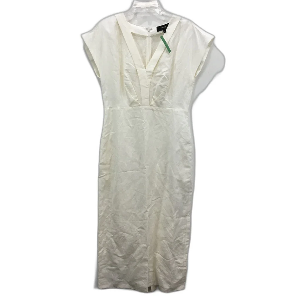 Basque Linen Blend V Neck Ivory White Pleated Dress Ladies Size AU 10 NEW