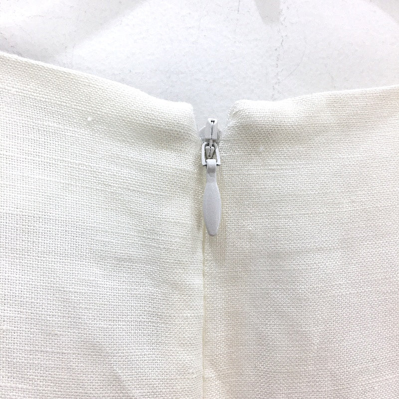 Basque Linen Blend V Neck Ivory White Pleated Dress Ladies Size AU 10 NEW - Image 3