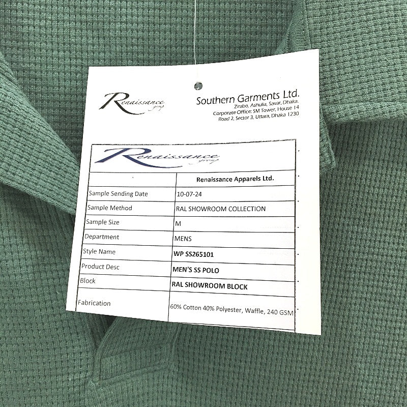 Renaissance Apparel Cotton Blend Pine Green Waffle Polo TShirt Mens Size M NEW - Image 4