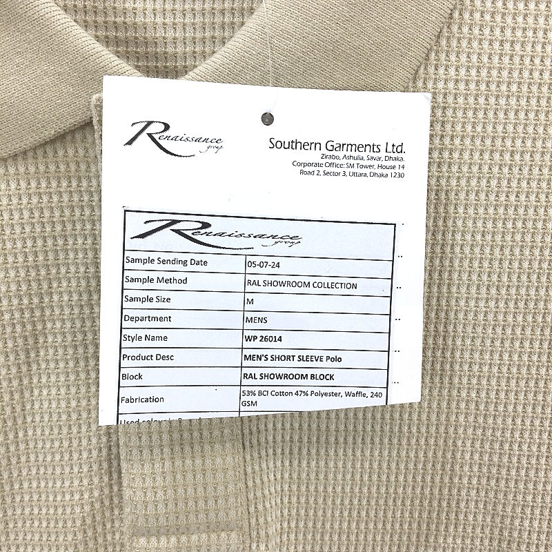Renaissance Apparel Cotton Blend Peyote Beige Waffle Polo TShirt Mens Size M NEW - Image 4