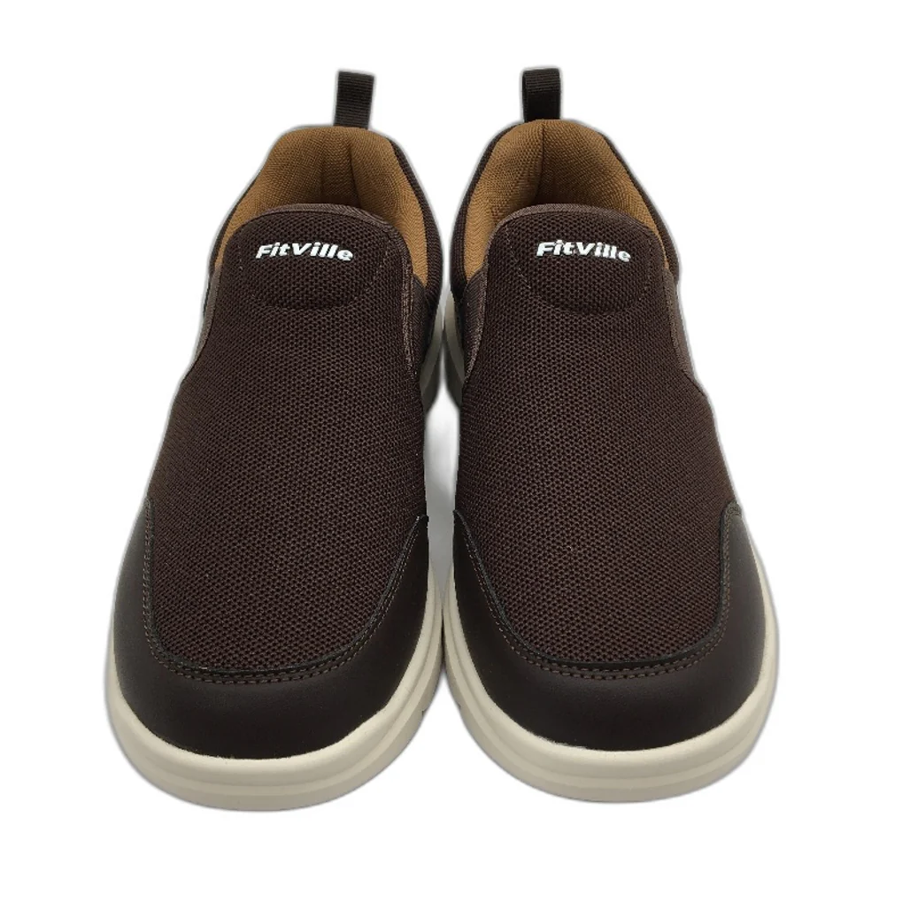 Fitville Brown & Tan Slip On Arch Heel Support Sneakers Mens Size WIDE US10 NEW - Image 2