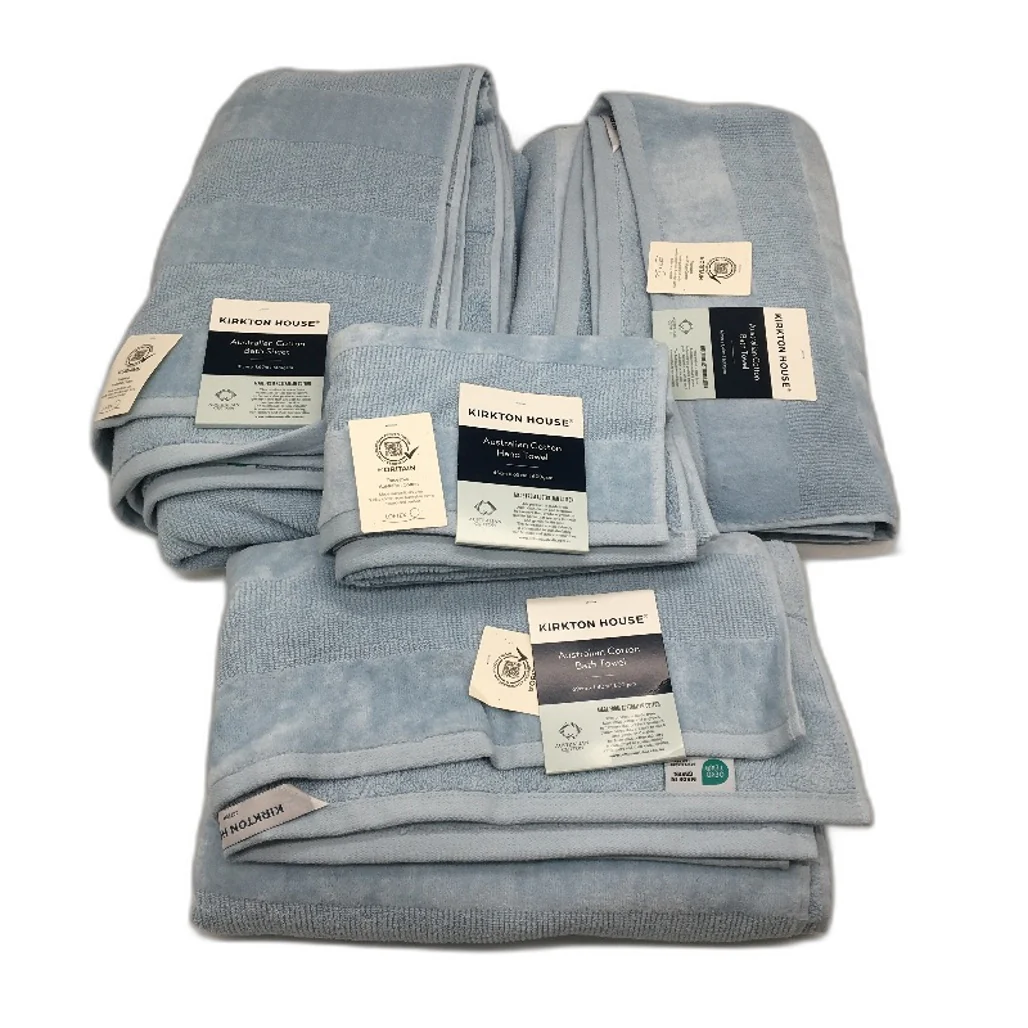 Kirkton House 4pc Light Blue Cotton Velour Bath Sheet & Bath Towel Pack NEW - Image 2