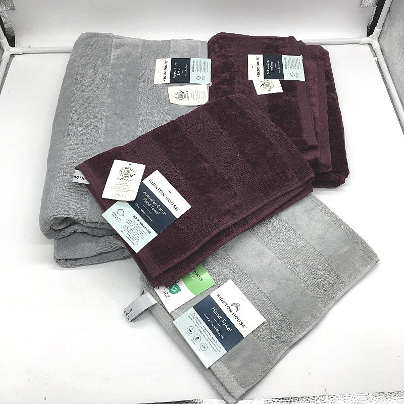 Kirkton House 4pc Plum & Grey Cotton Velour Bath Sheet & Bath Towel Pack NEW - Image 2
