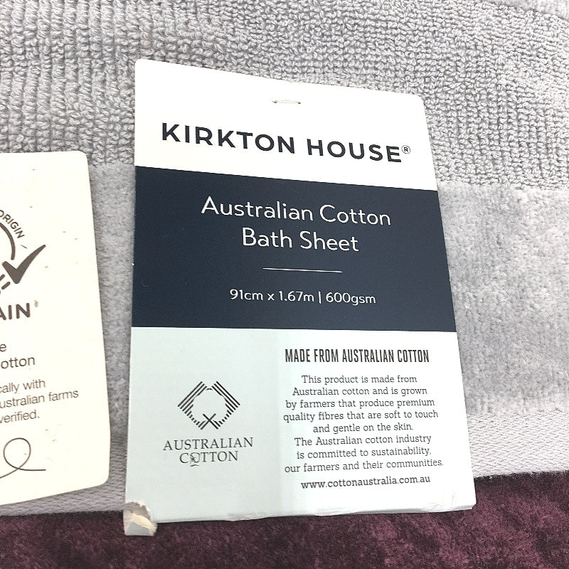 Kirkton House 4pc Plum & Grey Cotton Velour Bath Sheet & Bath Towel Pack NEW - Image 5