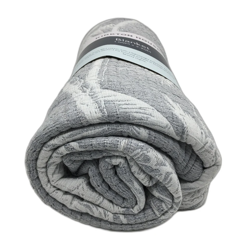 Kirkton House Cotton Covered Tropical Themed Lightweight Grey Blanket NEW - Image 4