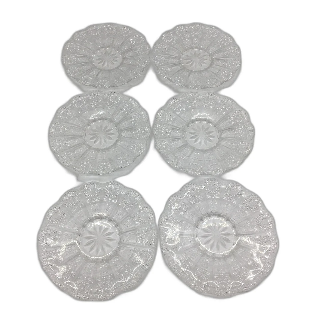 Clear Crystal 6 Pack Small Glass Plates For Snack Dessert Fruit Appetizer NEW