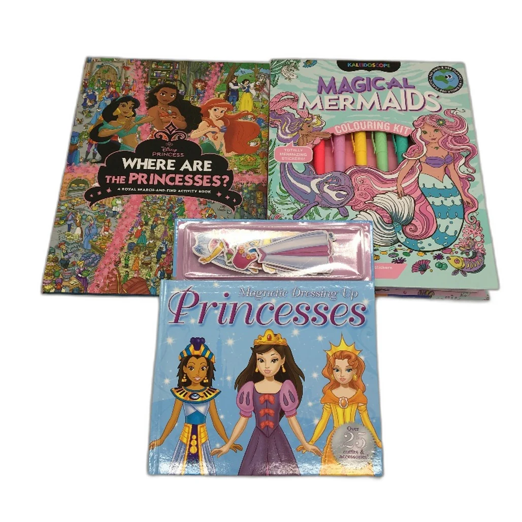 Princess Books 3PCS Bundle Magnetic Dress Up Colouring Kit & Activity Book NEW