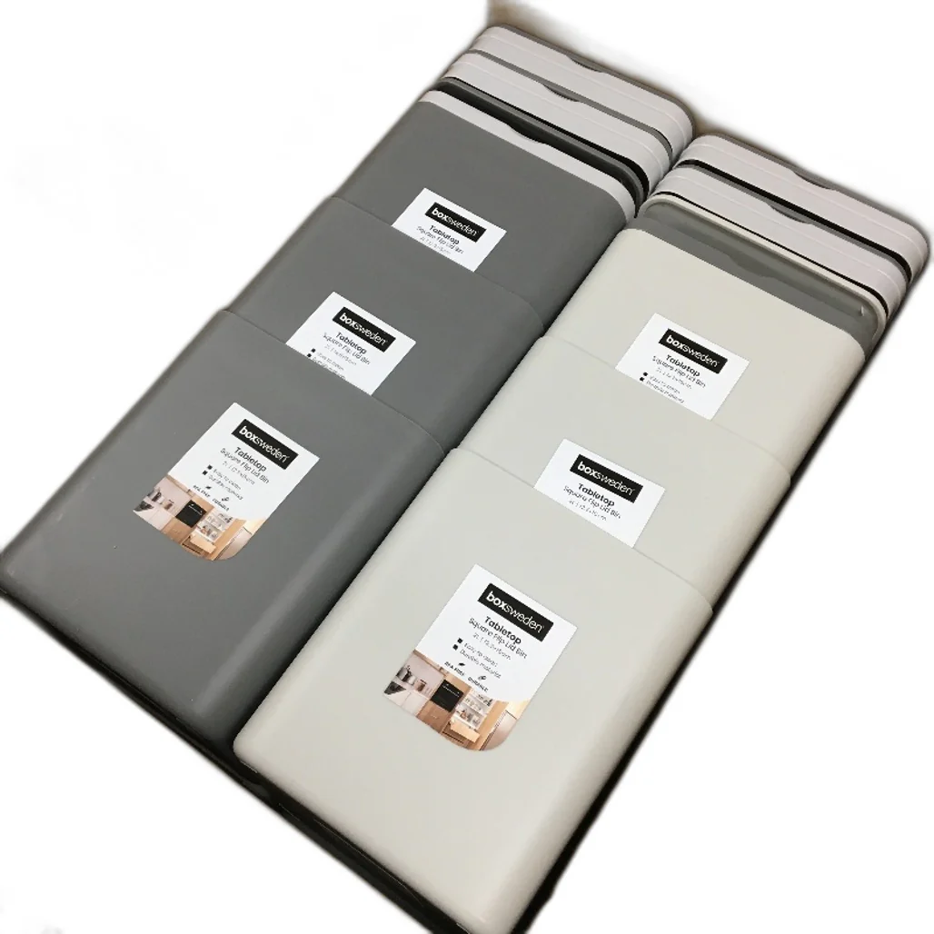 Boxsweden 12 Pack 2 Litre Tabletop Square Flip Lid Grey and White Bins NEW - Image 6