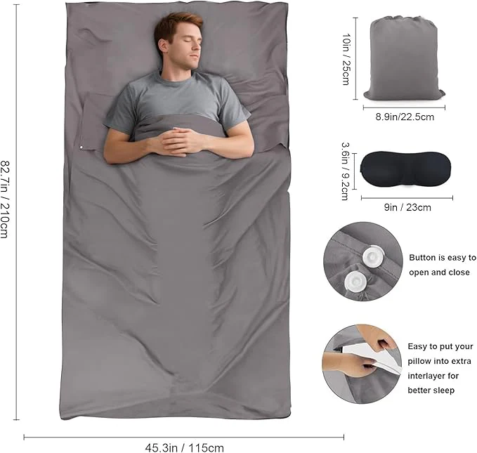 Breenhill Grey Sleeping Bag Liner with Earplugs and Sleep Mask Single Size NEW - Image 2