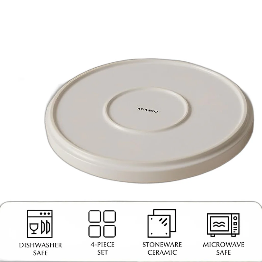 MIAMIO 4 Piece Luxe Collection 26cm White Ceramic Dinner Plates Set NEW - Image 2