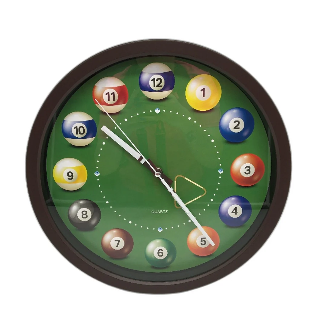 Billiard Pool Ball Quartz Wall Clock 14 Inch Snooker Game Battery Operated NEW