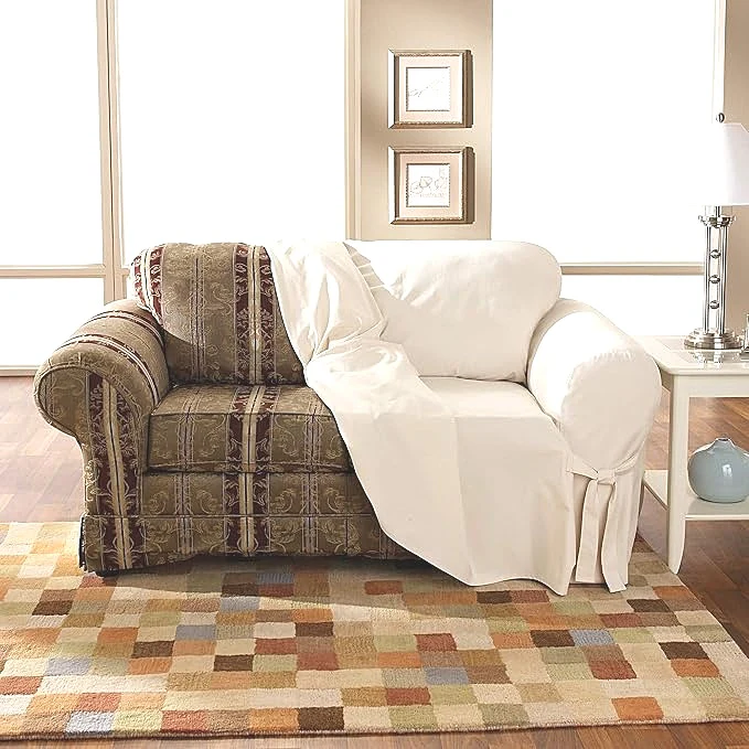 SUREFIT Heavyweight Cotton Duck Loveseat Box Cushion Slipcover Relaxed Fit NEW - Image 2