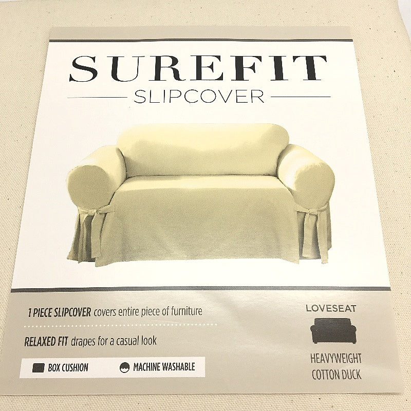 SUREFIT Heavyweight Cotton Duck Loveseat Box Cushion Slipcover Relaxed Fit NEW - Image 6