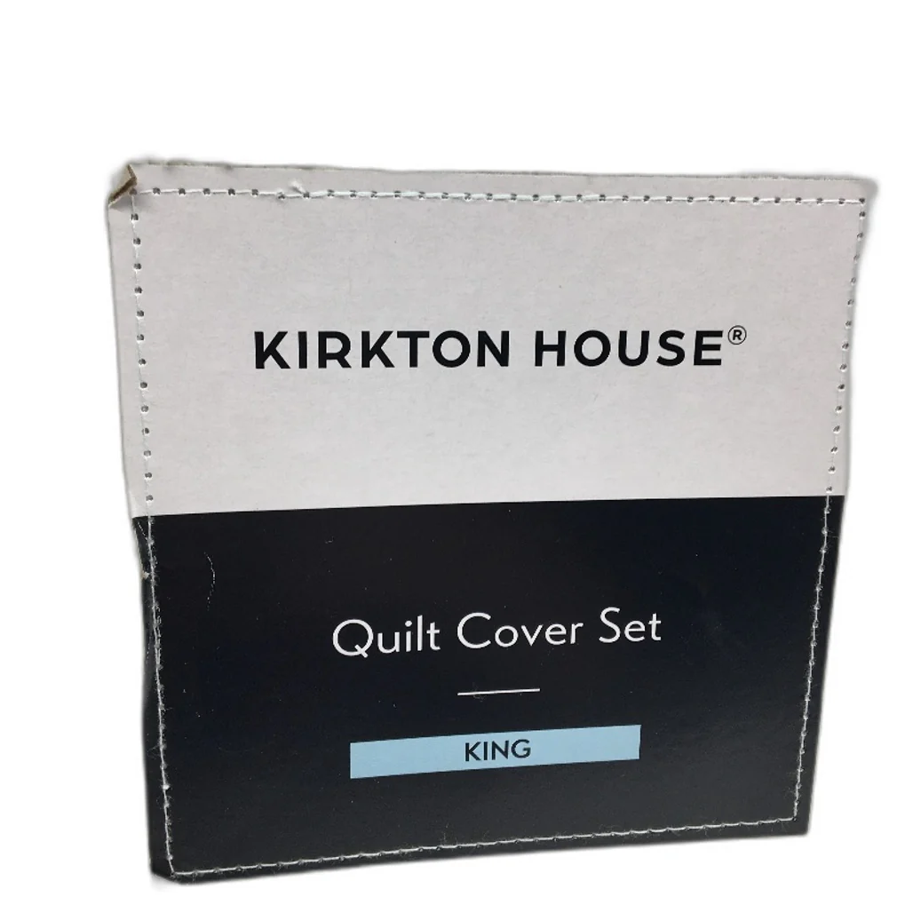 Kirkton House White & Navy Textured Yarn & Cotton Quilt Cover Set KING Size NEW - Image 4