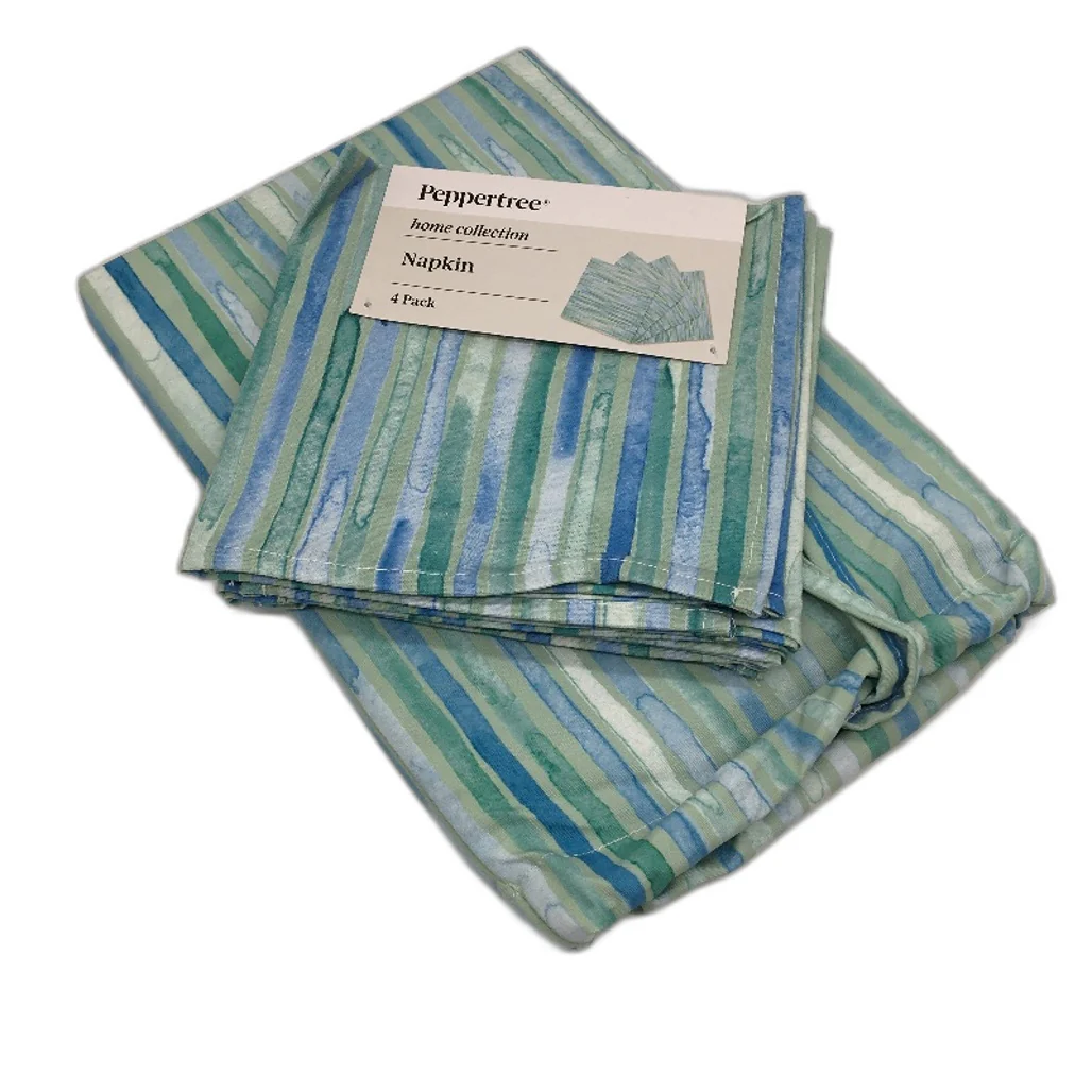 Peppertree Blue Green Watercolour Stripe 130x178cm Tablecloth & Napkins Set NEW