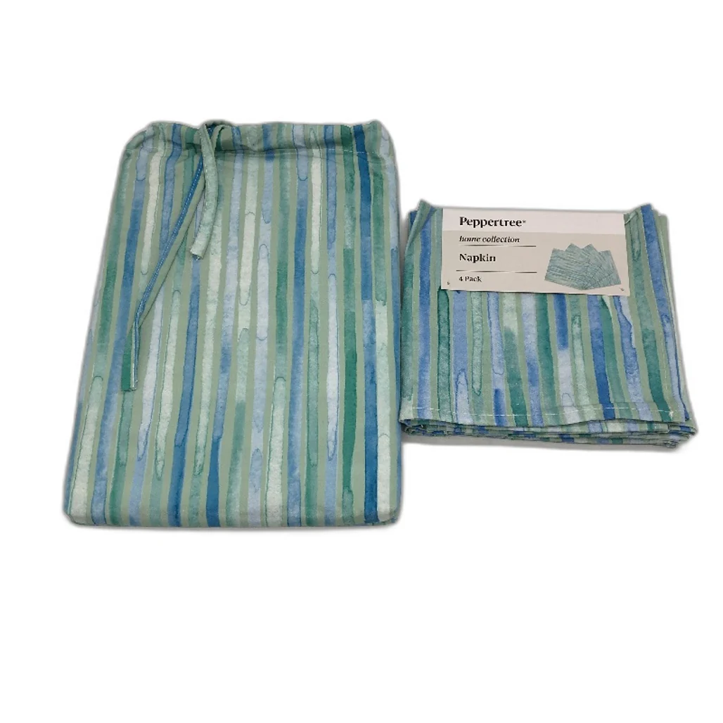 Peppertree Blue Green Watercolour Stripe 130x178cm Tablecloth & Napkins Set NEW - Image 2