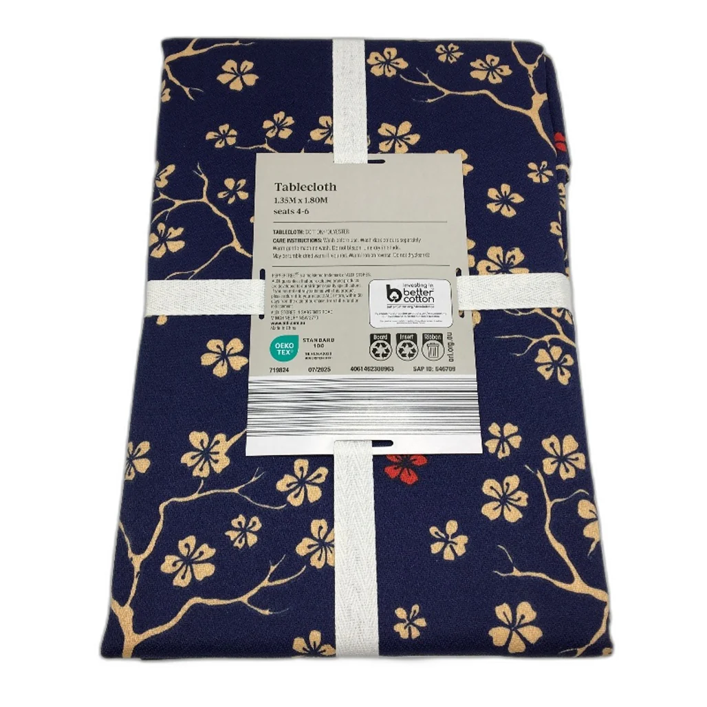 Peppertree Navy Blue Cherry Blossom 4-6Seater Rectangle 1.3mx1.8m Tablecloth NEW - Image 2