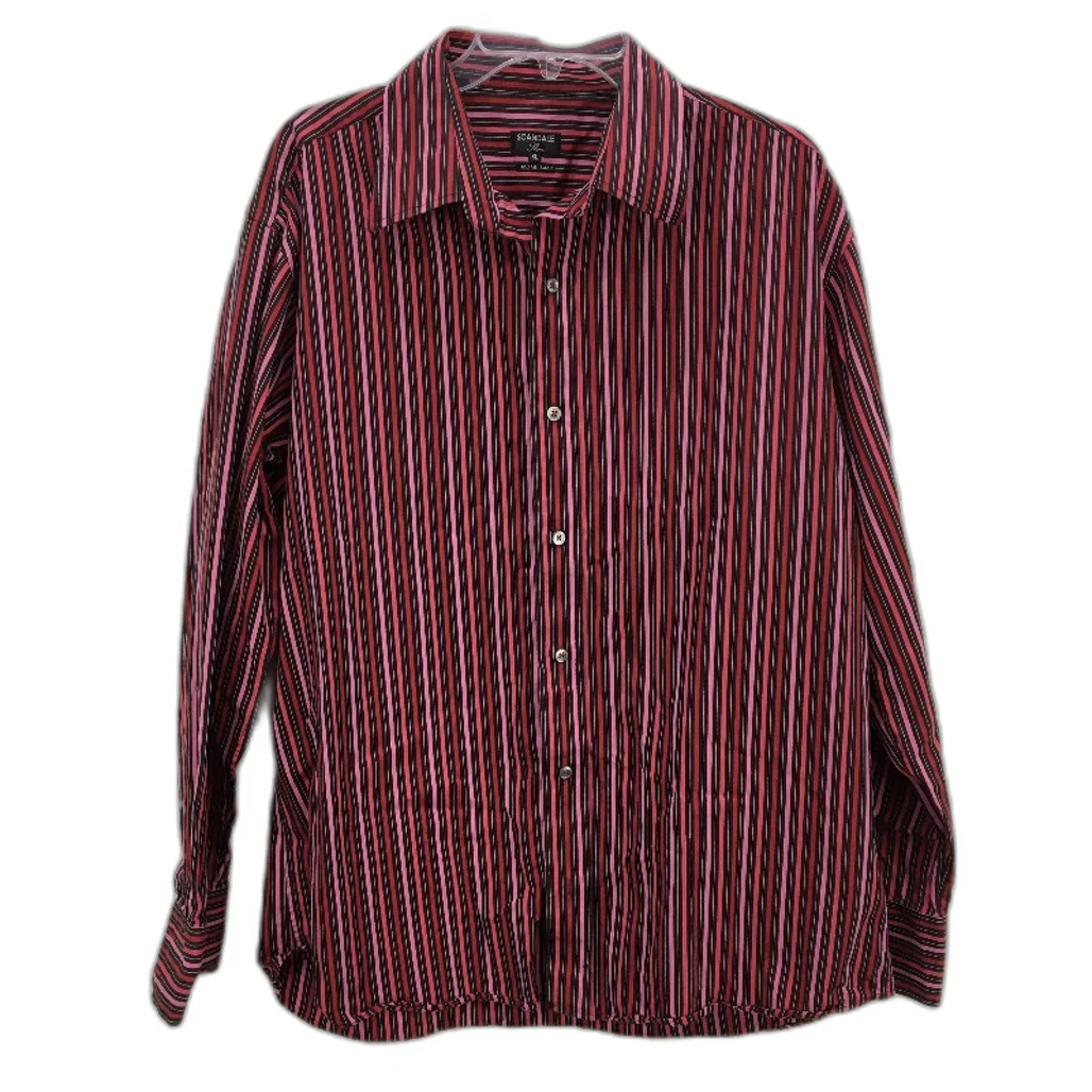 Scandale Slim Italian 100% Cotton Pink & Red Stripe L/Sleeve Shirt Mens Size XL