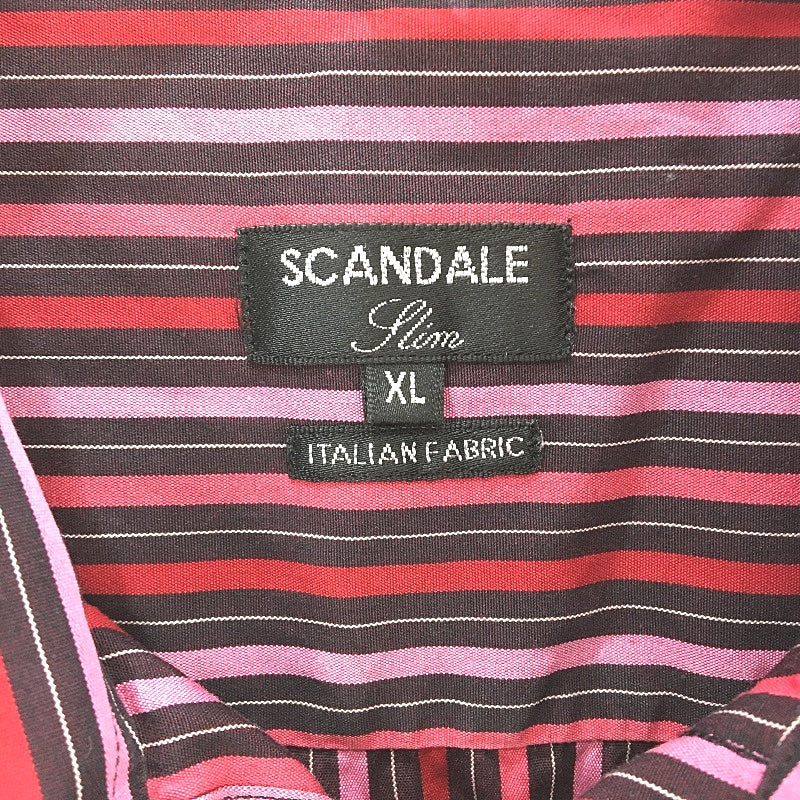 Scandale Slim Italian 100% Cotton Pink & Red Stripe L/Sleeve Shirt Mens Size XL - Image 3