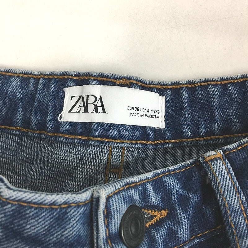 Zara 100% Cotton Blue Raw Hem High Waist Denim Shorts Ladies Size EUR 36 US 4 - Image 3