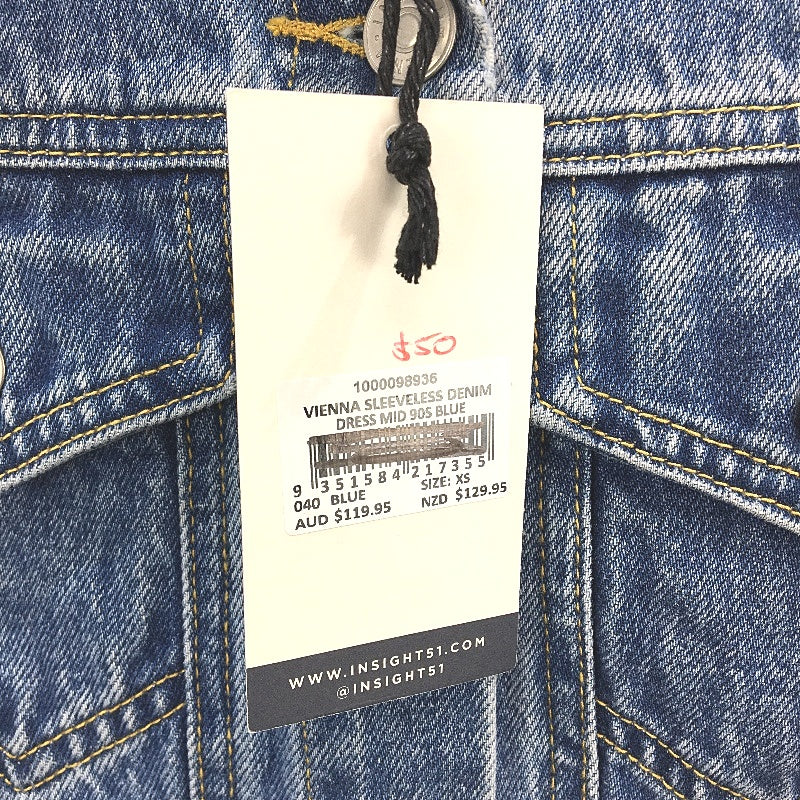 Insight Vienna Sleeveless Blue Denim Mid 90s Style Dress Ladies Size XS NEW - Image 4