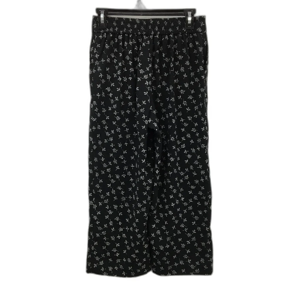 Jacqui E Black With White Leaf Elastic Waist 3/4 Length Pants Ladies Size 6 - Image 2